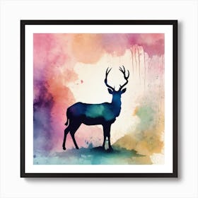 Watercolor Deer Silhouette Art Print