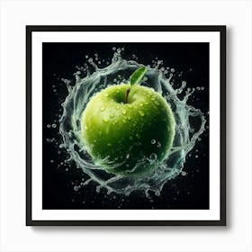 Green Apple Splashing Water 1 Art Print