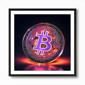 Bitcoin Symbol On A Black Background Póster