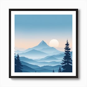 Misty mountains background in blue tone 85 Art Print