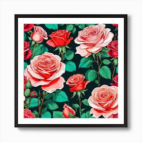 Seamless Pattern With Roses 1 Art Print