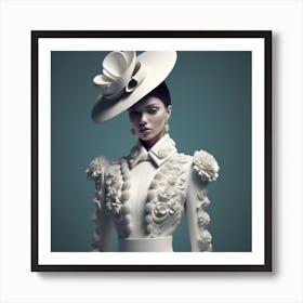 Model In White Dress And Hat Art Print