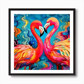 Flamingos In Love Art Print