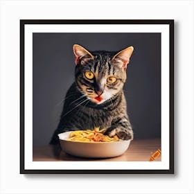 Cat Eating Pasta Art Print