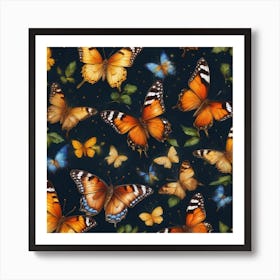 Butterflies On A Black Background Art Print