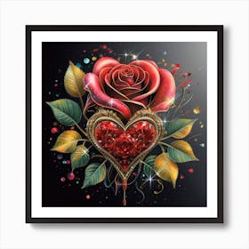 Heart and beautiful red rose 11 Art Print