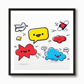 Cartoon Speech Bubbles And Arrows Set Hand Drawn Style Exaggerated Shapes Bold Outlines Vibrant (7) Póster