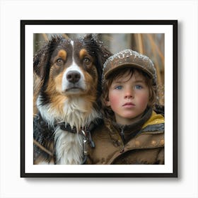 Portrait Of A Boy And His Dog Art Print