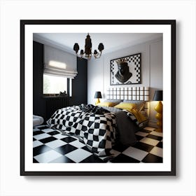 Checkered Bedroom Art Print