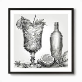 Cocktail And Bottle Art Print
