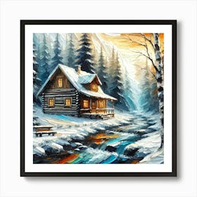 Oil Texture Log Cabin 1 Art Print