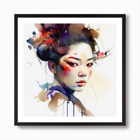 Watercolor Modern Geisha #1 Art Print