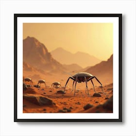 A Swarm Of Small, Insect Like Drones Gathering Resources On Mars 1 Art Print