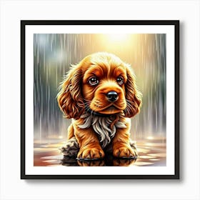 Puppy In The Rain Art Print