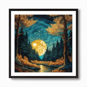 Moonlight In The Forest Art Print