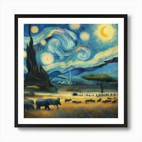 Van Gogh Painted A Starry Night Over The Serengeti Savannah Art Print