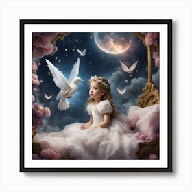 Little Girl With Doves Art Print