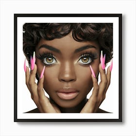 Black Woman With Pink Nails 2 Art Print