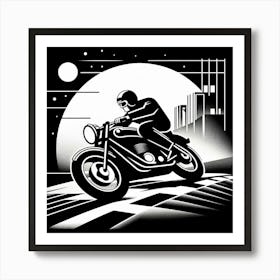 Black And White Motorcycle Rider Art Print