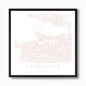 Vancouver Canada Light Pink Minimal Street Map Square Art Print