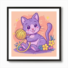 Cute Cat Playing With Yarn 1 Art Print