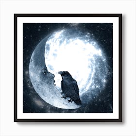 The Crow And It'S Moon Square Art Print