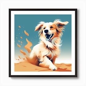 Dog Running In The Sand, colorful dog illustration, dog portrait, animal illustration, digital art, pet art, dog artwork, dog drawing, dog painting, dog wallpaper, dog background, dog lover gift, dog décor, dog poster, dog print, pet, dog, vector art, dog art, desert, dog in desert Art Print