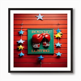 Boxing Gloves On The Side Floating In The Air Art Print