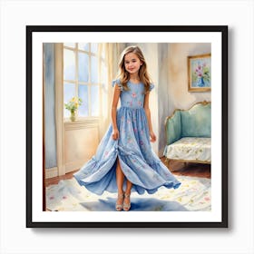 Little Girl In Blue Dress 1 Art Print