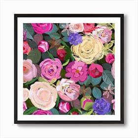 Colorful Roses Floral Pattern Square Art Print