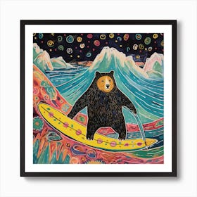 Bear On A Surfboard 1 Art Print