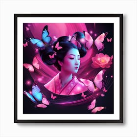 Asian Girl With Butterflies 3 Art Print