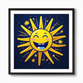 Lovely smiling sun on a blue gradient background 121 Art Print