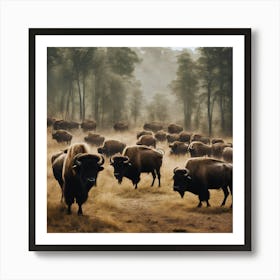 Herd Of Bison Art Print