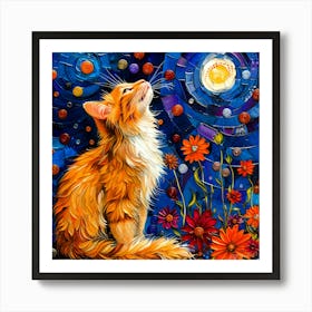 Kitty - Cat In Moonlight Art Print