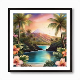 Tropical Landscape With Palm Trees Art Print