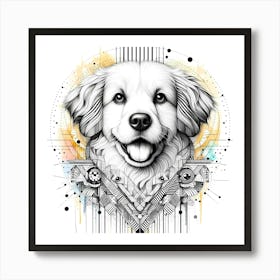 Dog Head - Abstract Line Art Illustration 68 Art Print