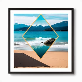 Beach Scene With Mountains Art Print