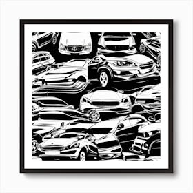 Black And White Seamless Pattern Of Cars Art Print