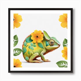 Floral Baby Chameleon Nursery Illustration (28) Art Print