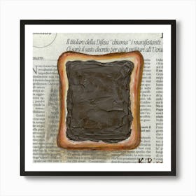 Chocolate Toast Food On Italian Newspaper Minimal Kitchen Decor Art Print