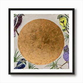 Birds On A Gold moon Poster