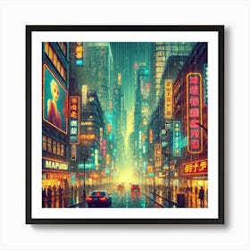 Rainy Night City Art Print