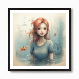 Girl In Water Art Print