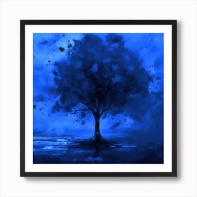 Beautiful Fall Colours Real Painting Lonely Autumn Tree At Night Art Print