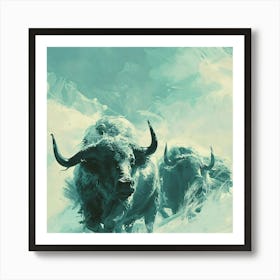 Bulls In The Snow 1 Art Print