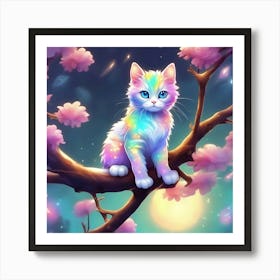 Cat In Cherry Blossom Tree Art Print