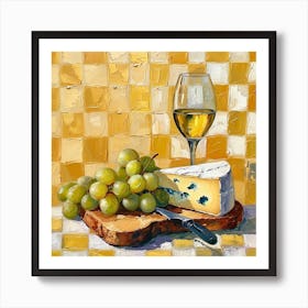 Cheese & Wine Yellow Checkerboard 1 Art Print