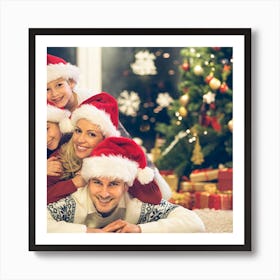 Family In Santa Hats Art Print