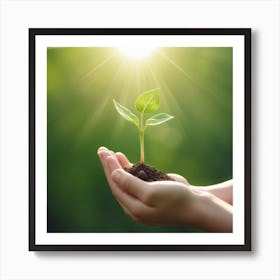 Hand Holding Young Plant With Sunlight Concept Eco Earth Day 0 Art Print